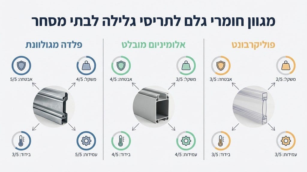 נוצר על ידי מודל בינה מלאכותית Gemini Pro דוגמאות לחומרי גלם עבור תריסי גלילה לעסקים