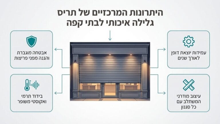 תריס גלילה איכותי המגן על חזית בית קפה מודרני בשעות הלילה