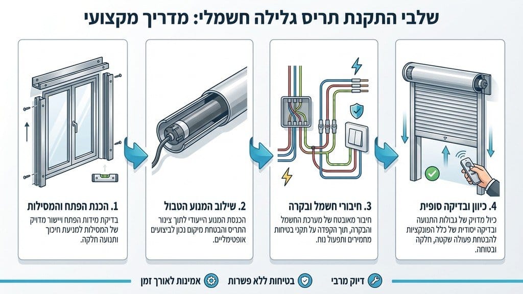 נוצר על ידי מודל בינה מלאכותית Gemini Pro התקנת מנוע חשמלי לתריס מסחרי